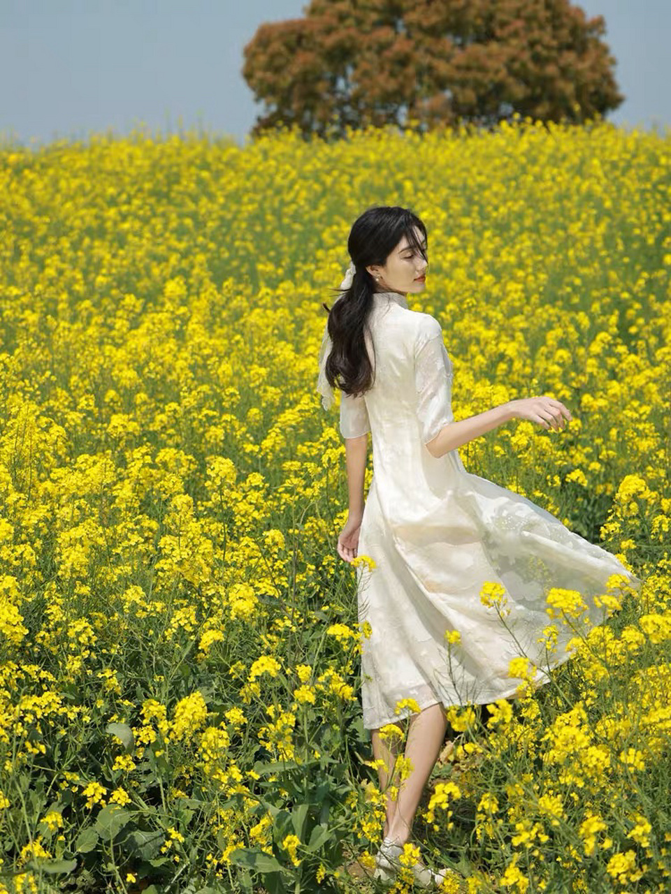 素雅美女,田园系白净清新旗袍风6015#时尚穿搭