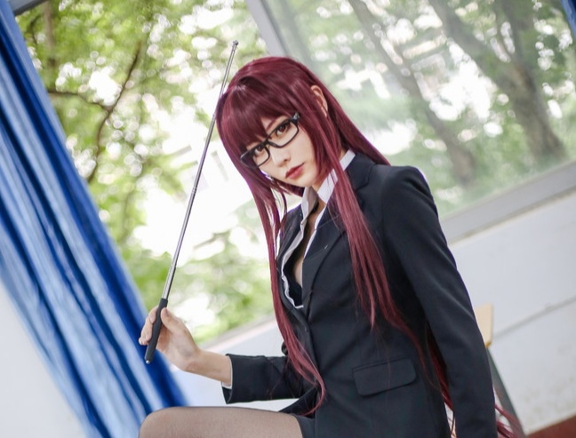 cosplay:斯卡哈的女教师同人,与她的"黑丝"制服福利,爱了爱了
