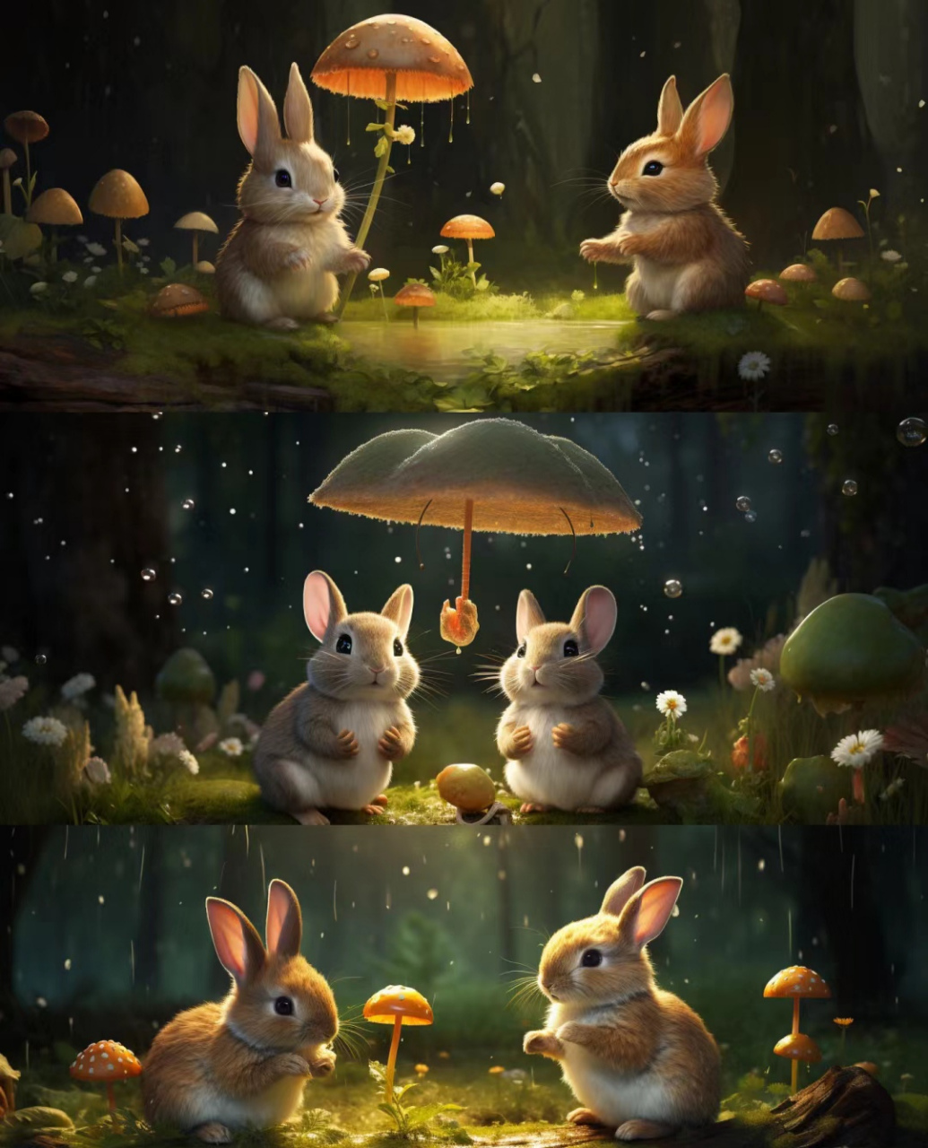 小兔子和它们的蘑菇伞的故事
