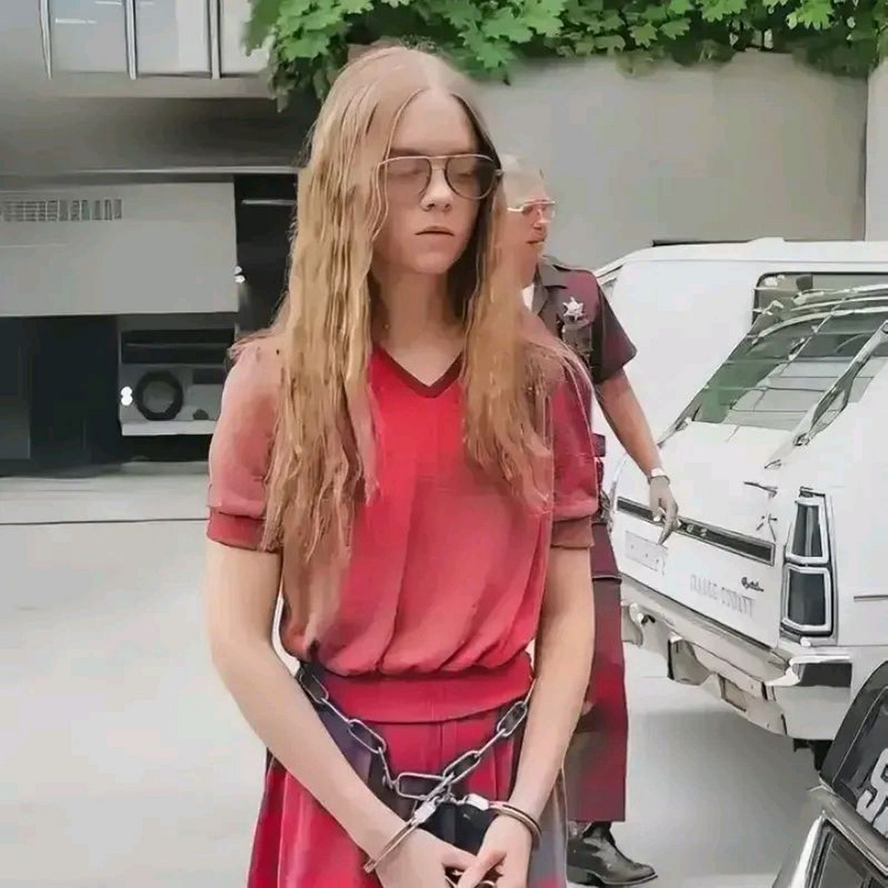 1979年,美国,一名叫布伦达·斯宾塞的女孩,戴着眼镜,低垂着眼睛,正被