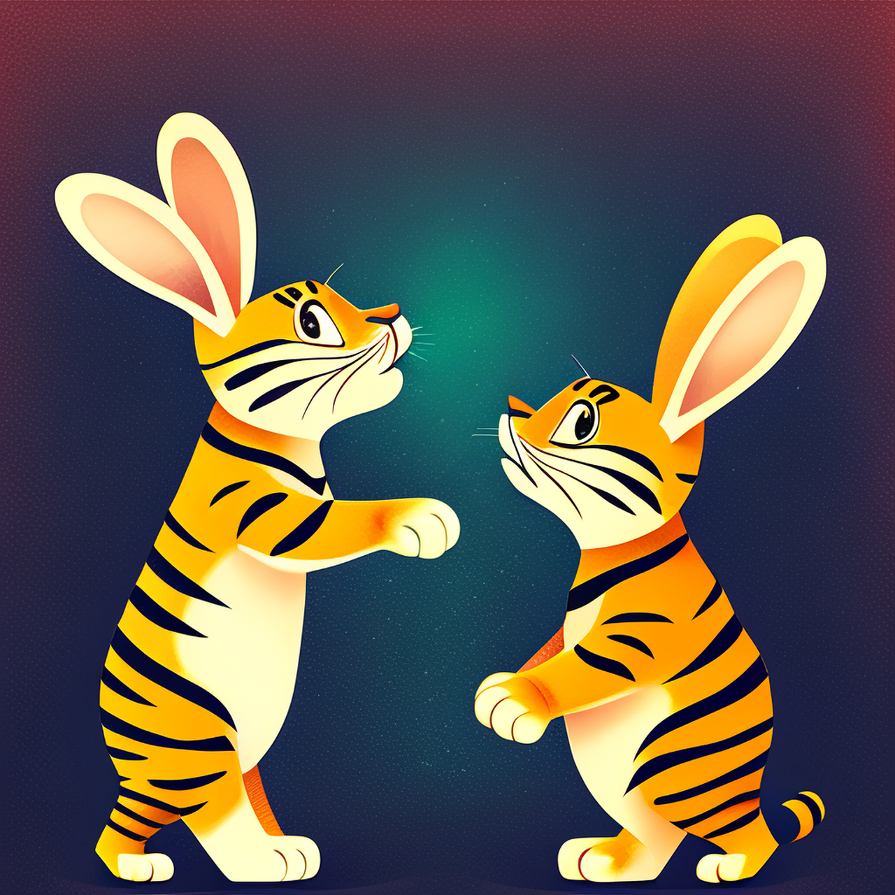 老虎兔子情侣卡通头像图片