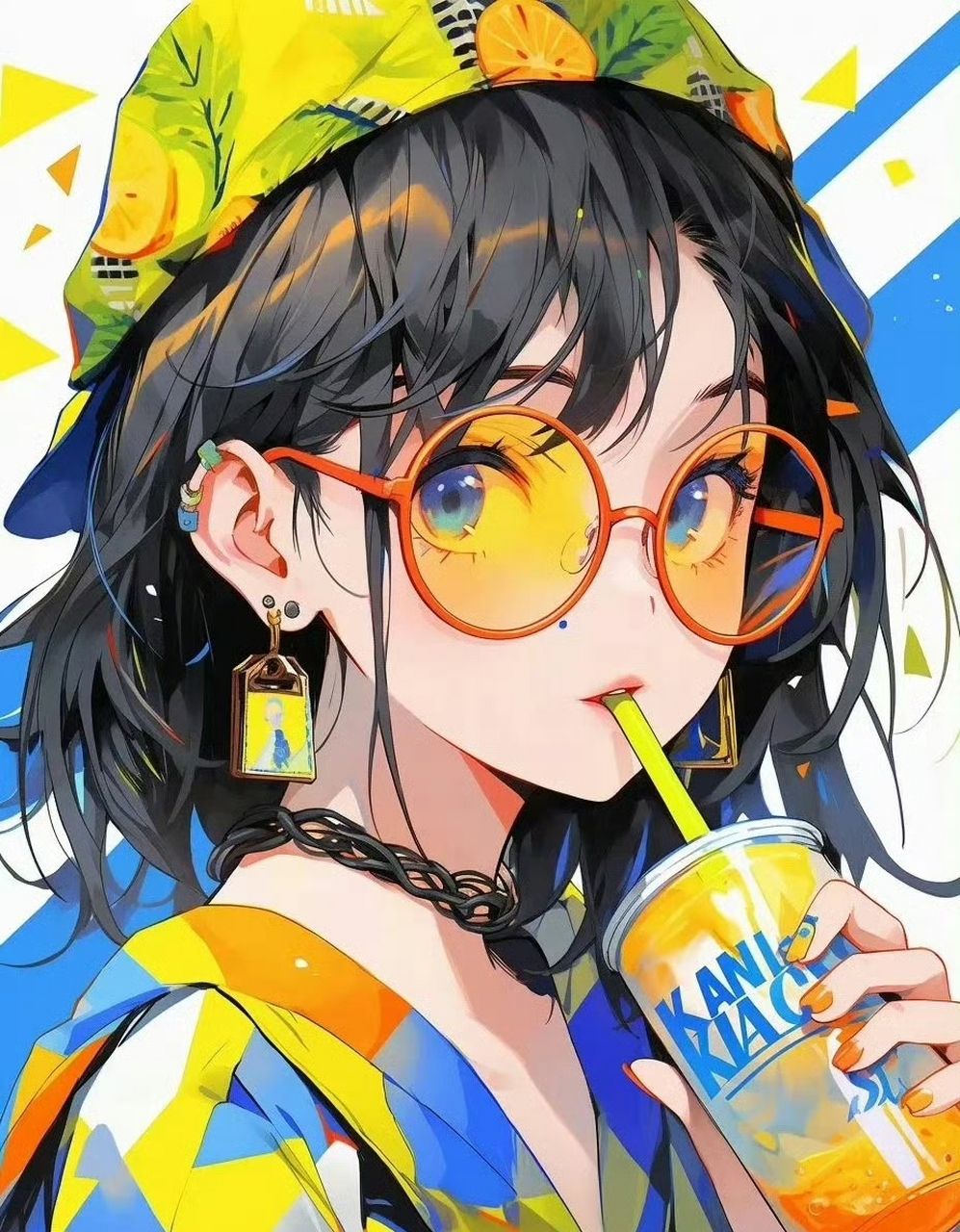 清凉柠檬饮料元气少女头像.