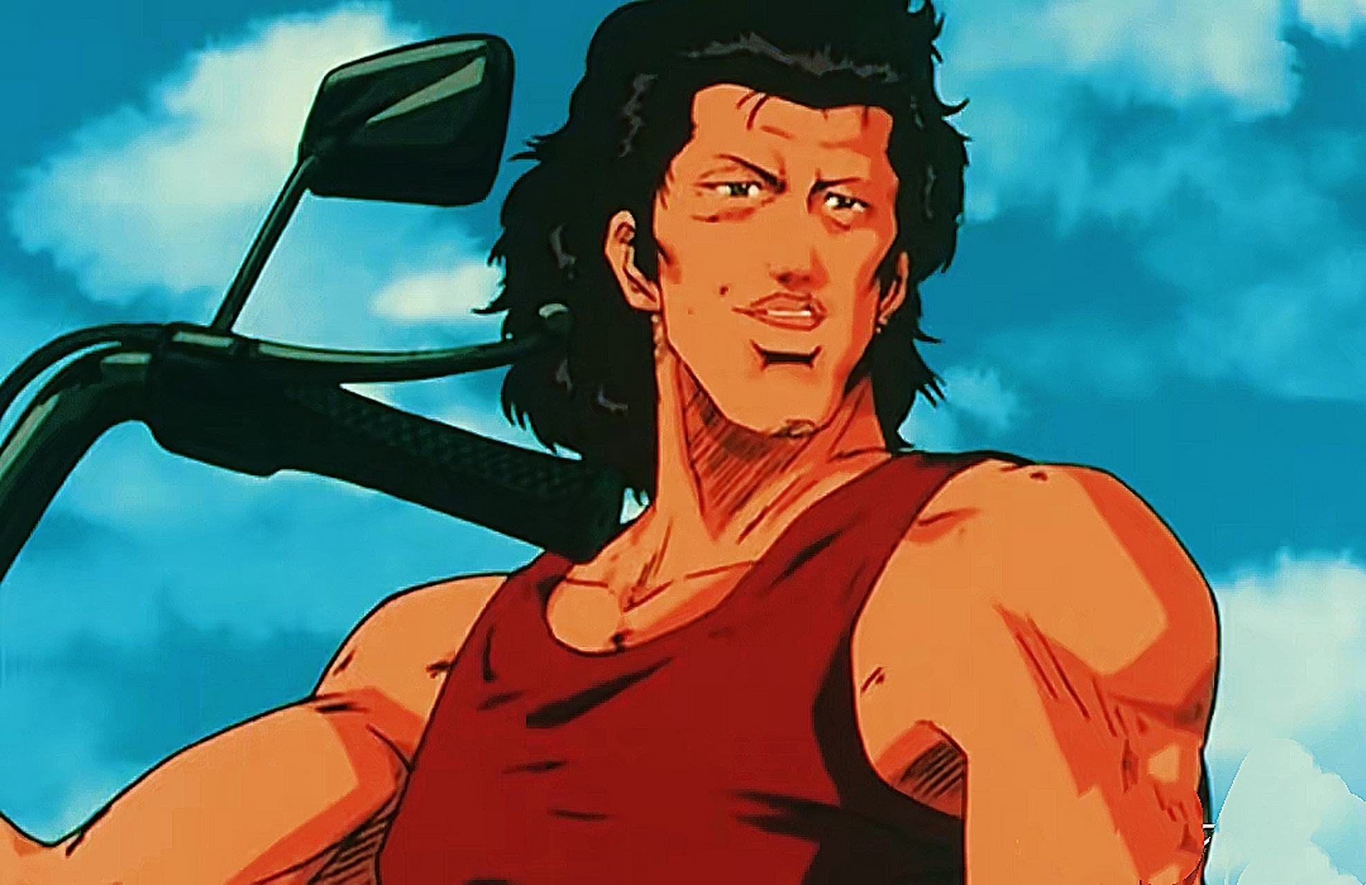 《灌篮高手》中,三井重新回到篮球队,在街上遇到了要去飙车的铁男.