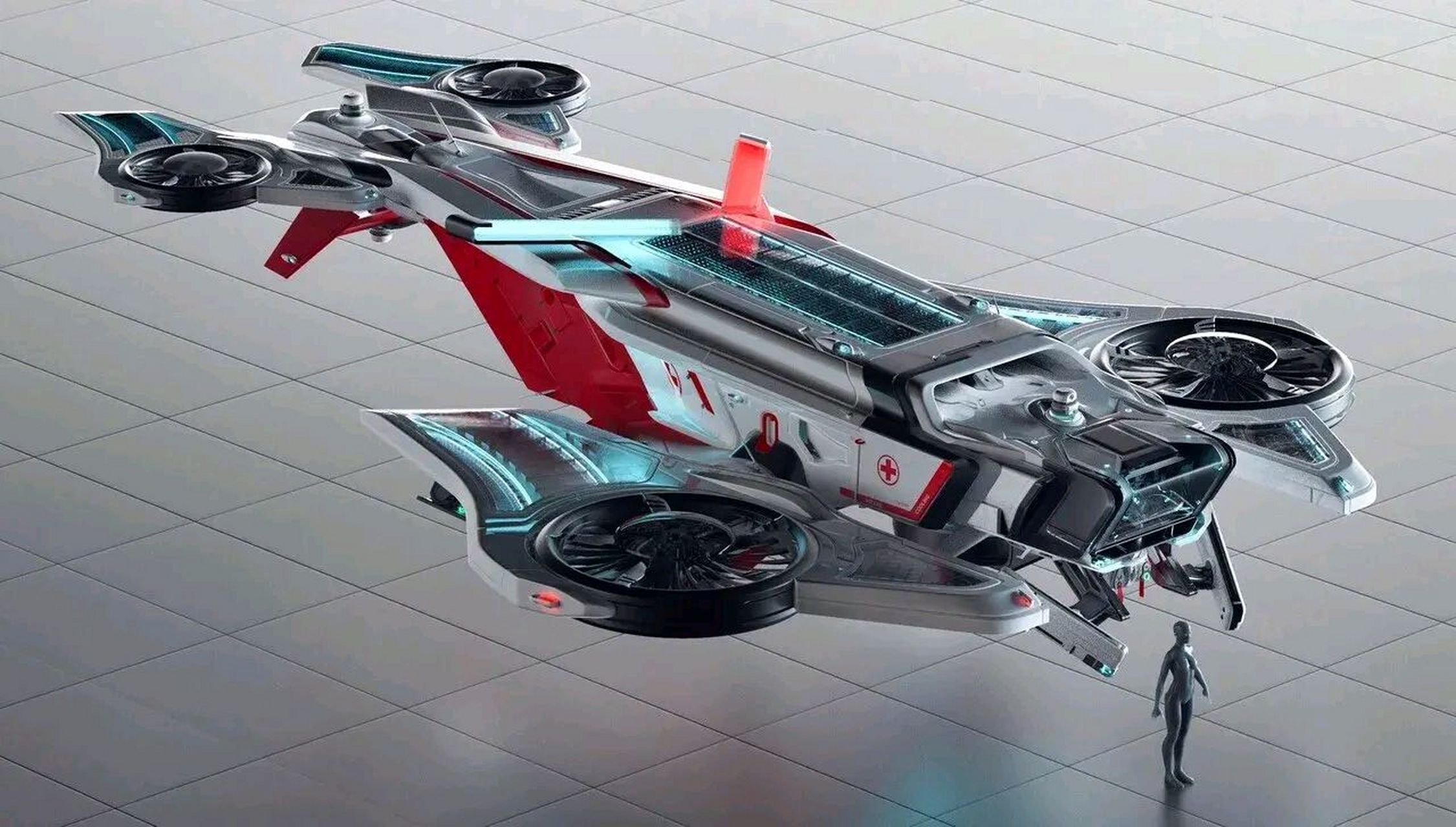 建模欣赏:未来救护直升机.#动漫# #模型# #科幻