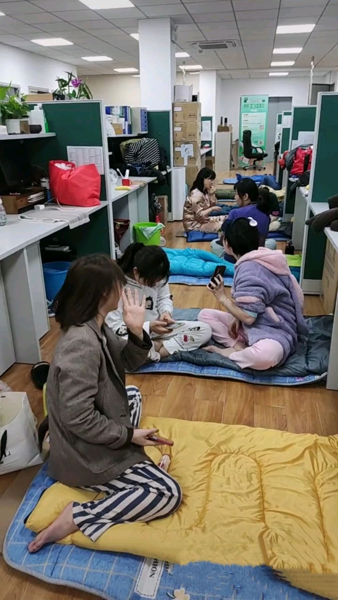 上海疫情,被隔离在厂区的员工,只能在办公室打地铺