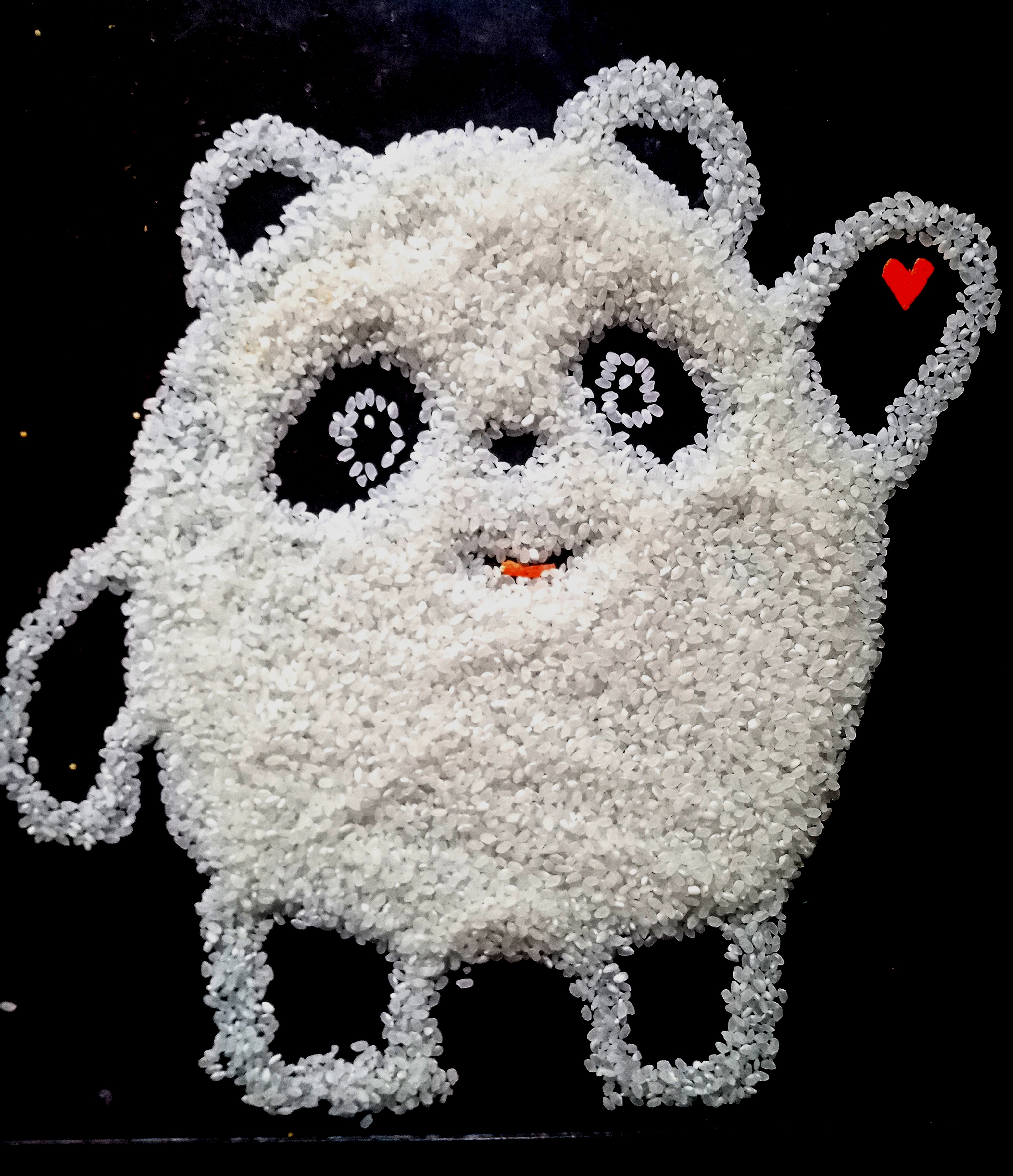 儿子用米粒拼出了冬奥会吉祥物《冰墩墩》