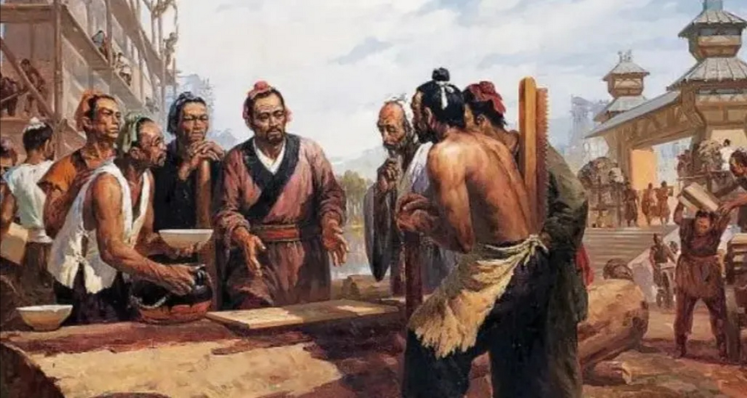 有天,木匠大师鲁班在庙堂做工时,询问众人房梁是否正,所有人都连连