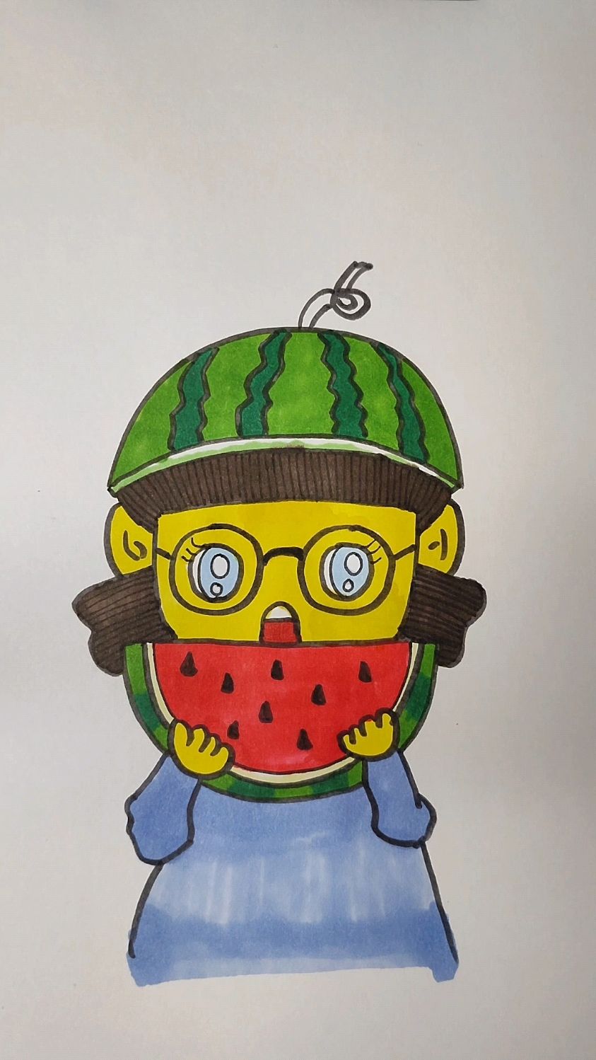 简笔画教程——吃西瓜的小女孩儿