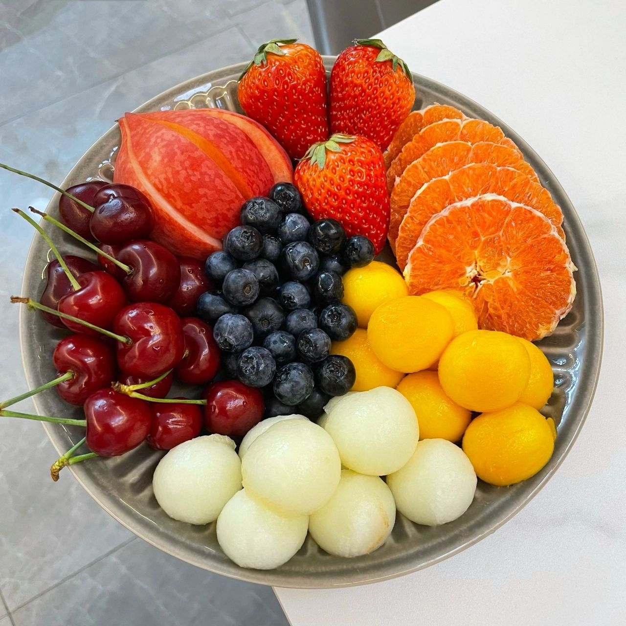 一周水果拼盘之圆形摆盘97水果吃什么!