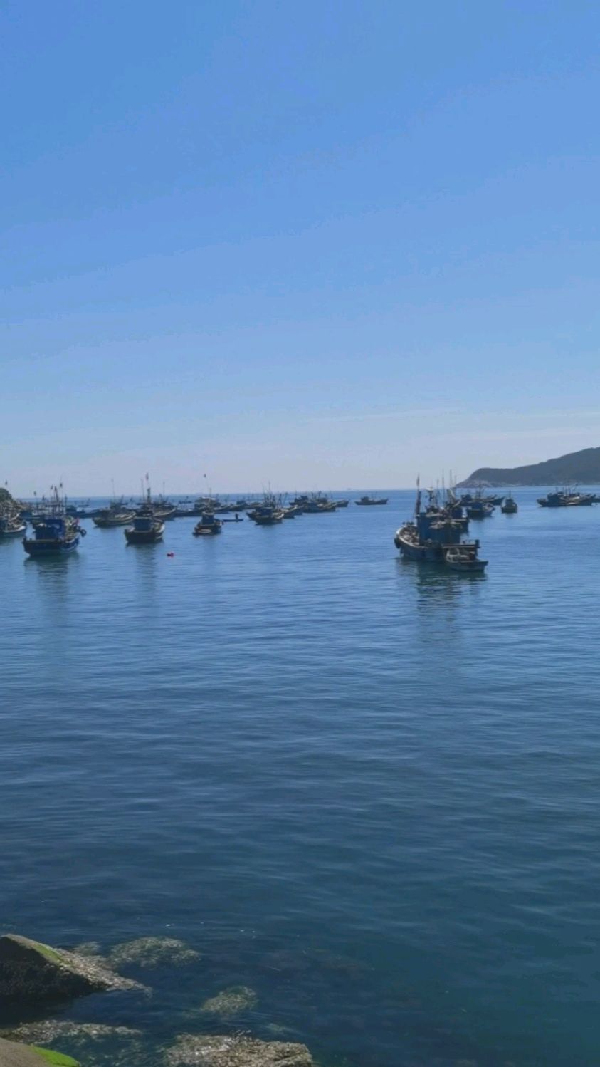 渔船停靠在海源公园合庆码头,想象开海后的热闹,对岸就是威海刘公岛