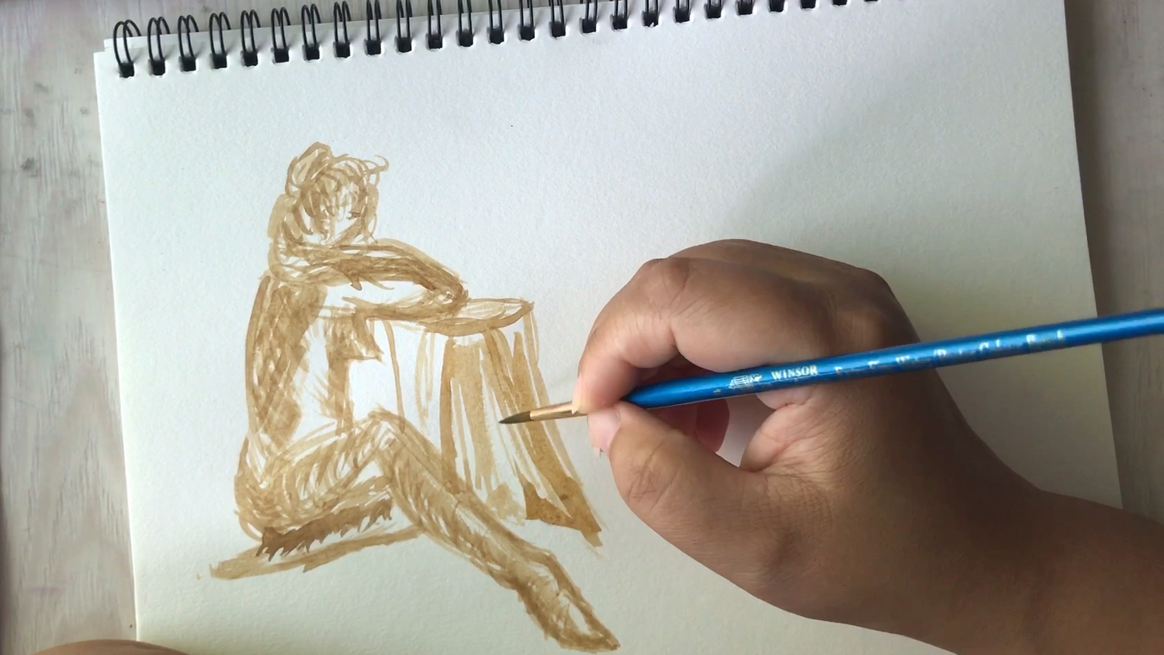 人物形体静态水彩毛笔速写素描绘画