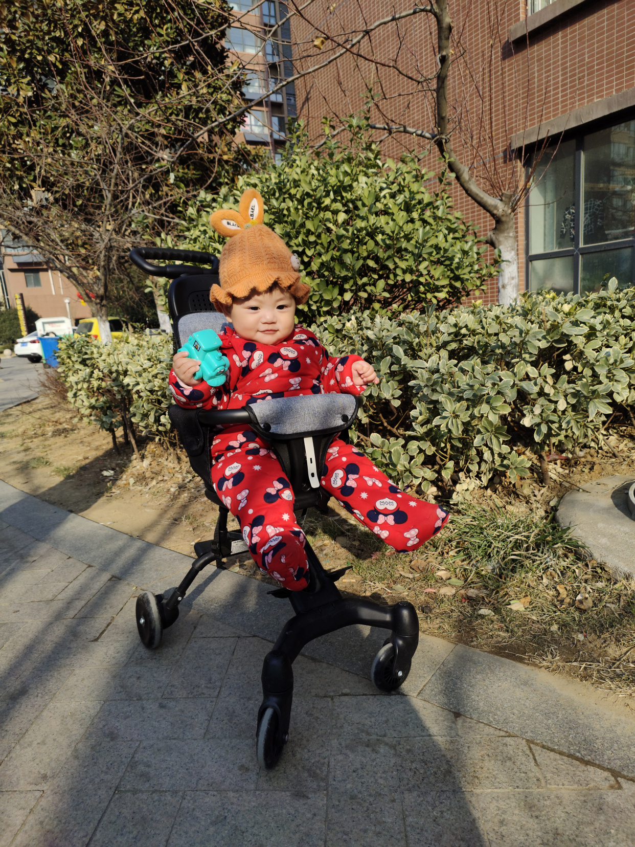 今天天气暖和出来晒太阳了,高兴的手舞足蹈的样子