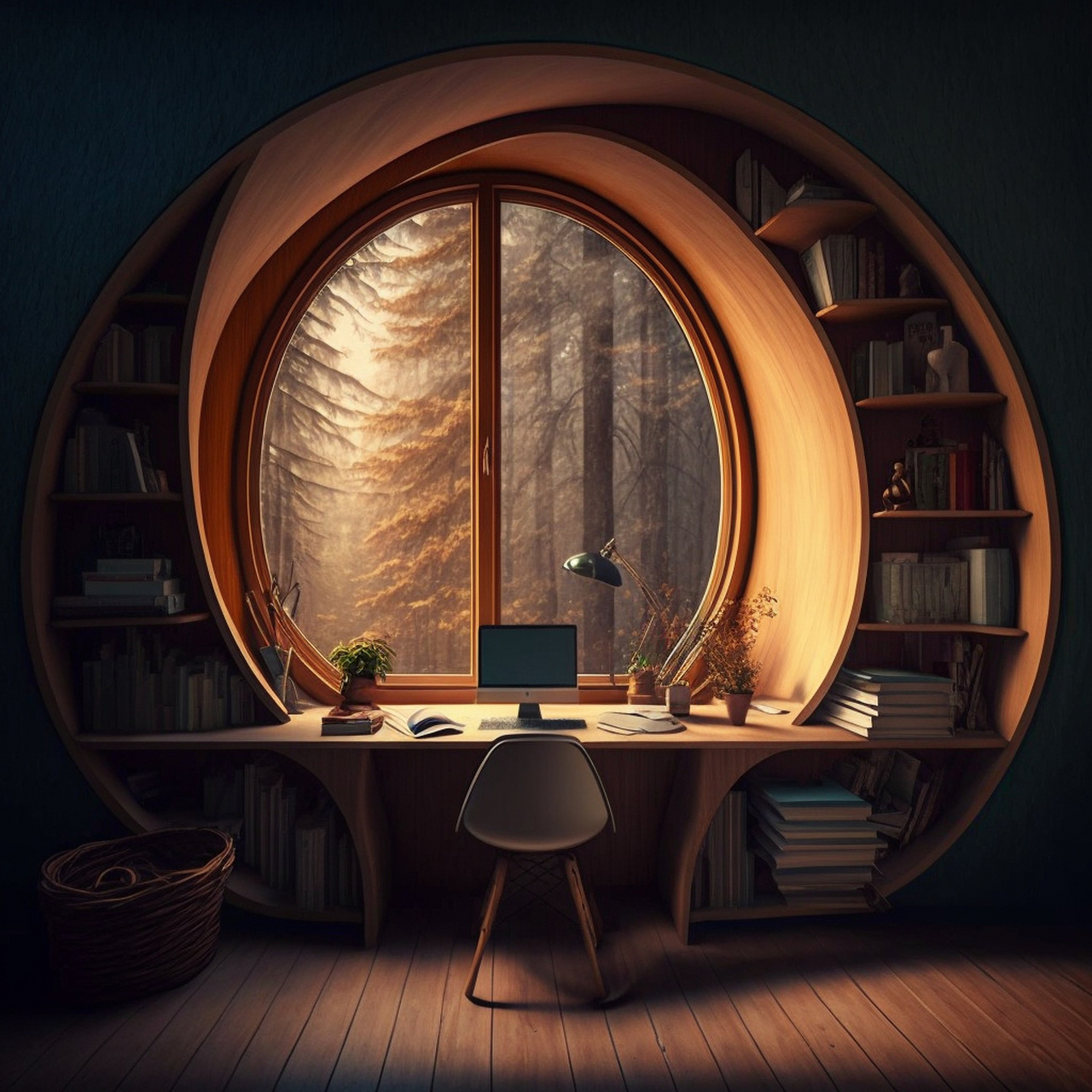 窗前一张书桌,书桌一本书,窗外有一片森林#美好假期在旅途# #今日早安