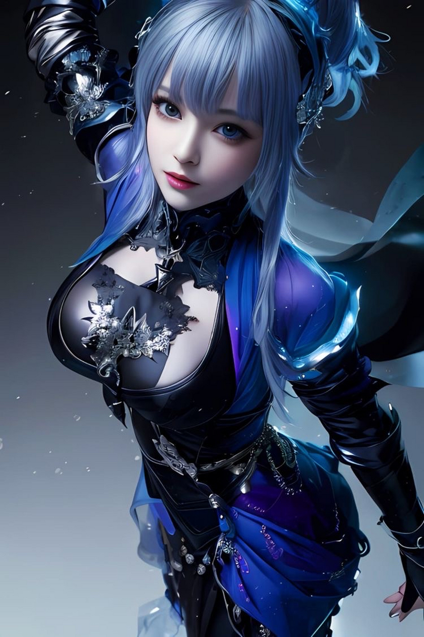 神秘而迷人,蓝色紧身衣下的银发美女9778 #ai绘画