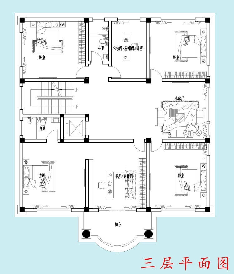 五层自建房别墅,平面布局示意图