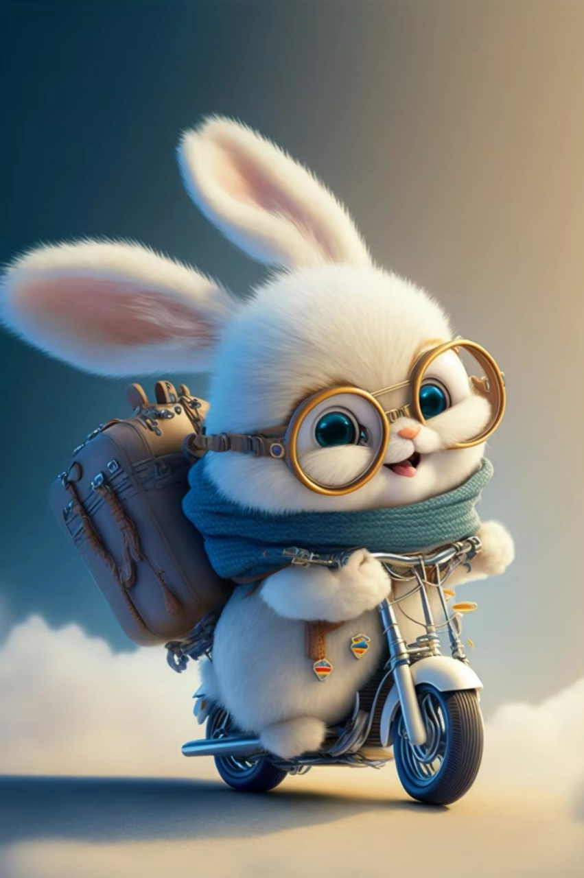 爱骑摩托车的可爱萌兔