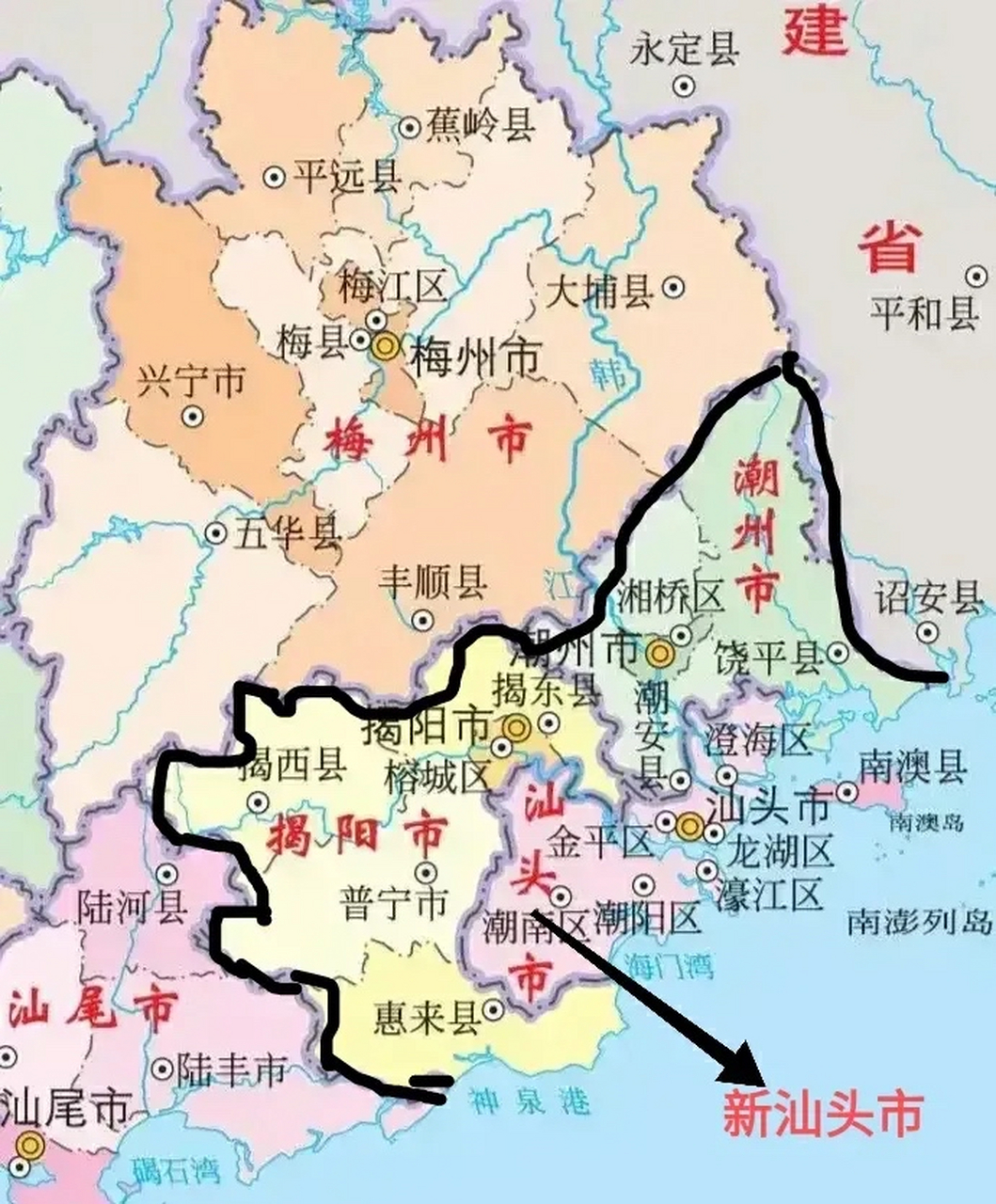 将潮汕地区的潮州,揭阳,汕头三市合并,是解决潮汕地区经济持续落后最