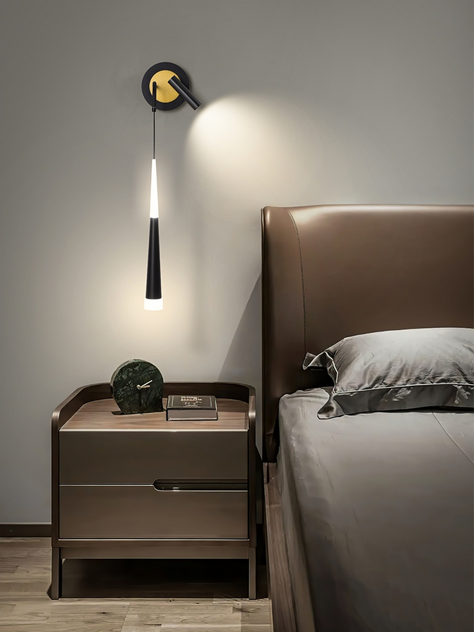 卧室床头创意吊线灯,加上一个摇头射灯,轻松满足你的睡眠与阅读需求