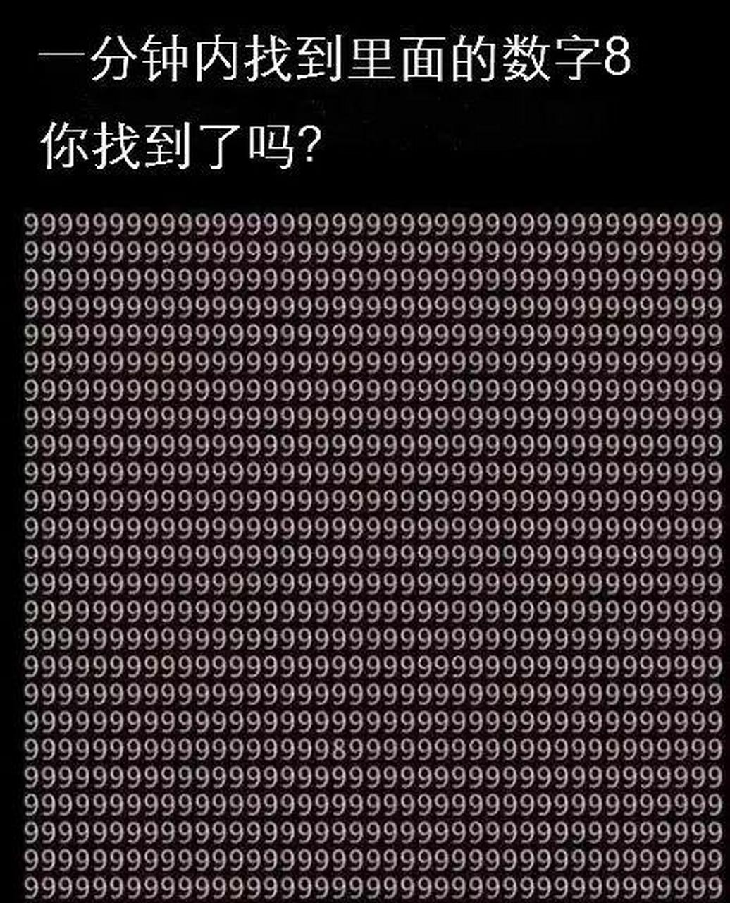考眼力时刻!能在一分钟内找到里面的数字"8"的请留言.