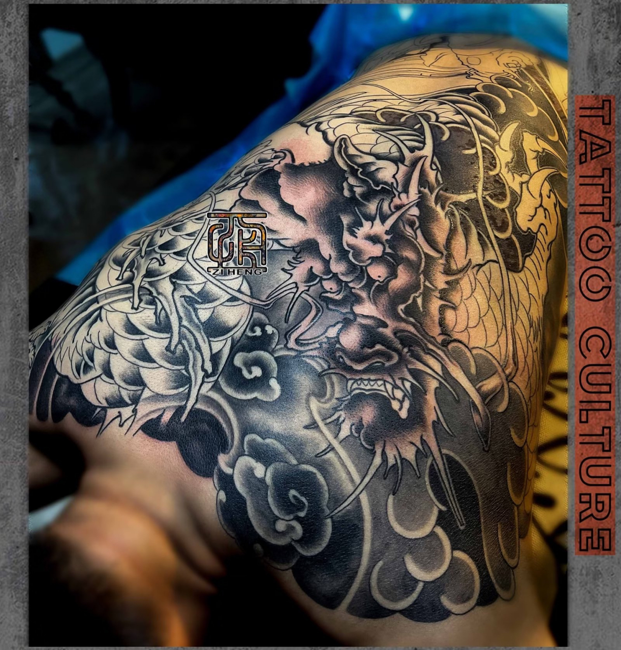 子恒刺青# 传统满背龙门图#河北纹身