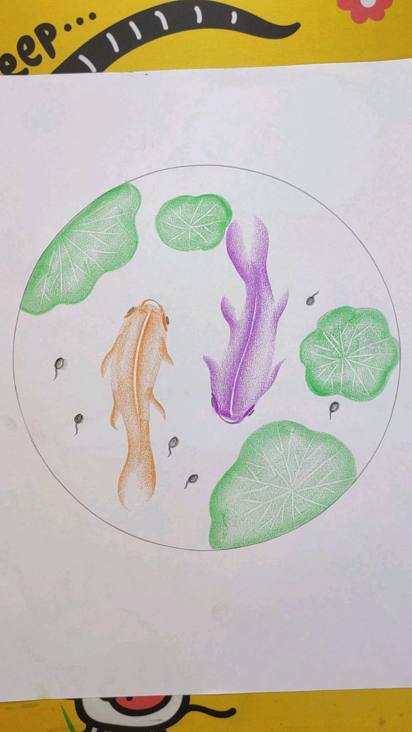 画荷塘里的鱼,你喜欢这种风格的画吗?