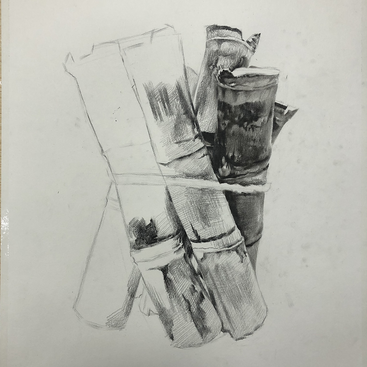 "走过路过看一看,挑一根走吧",素描甘蔗过程分享,画之前把它当成圆柱