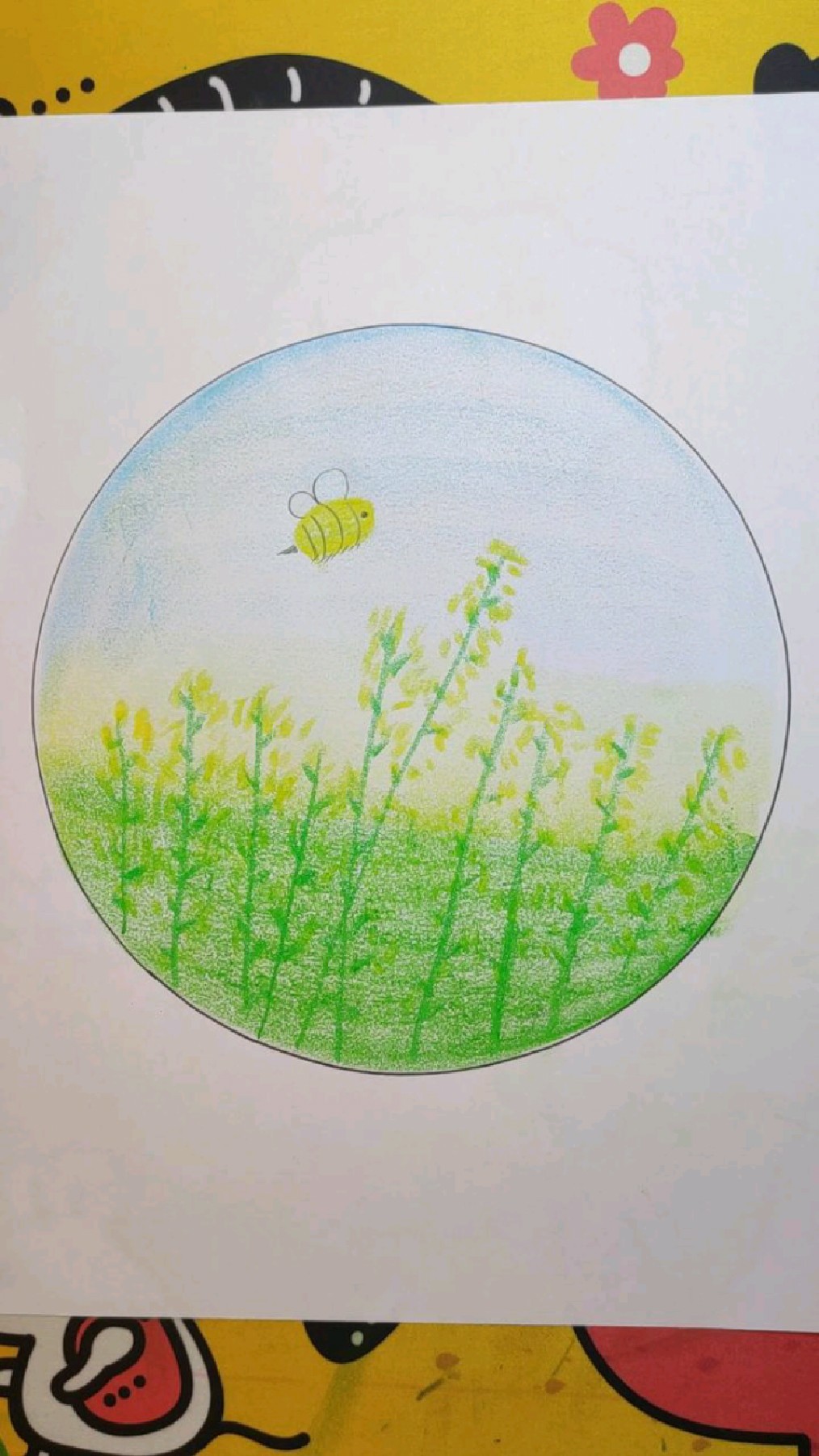 用油画棒画春天的油菜花