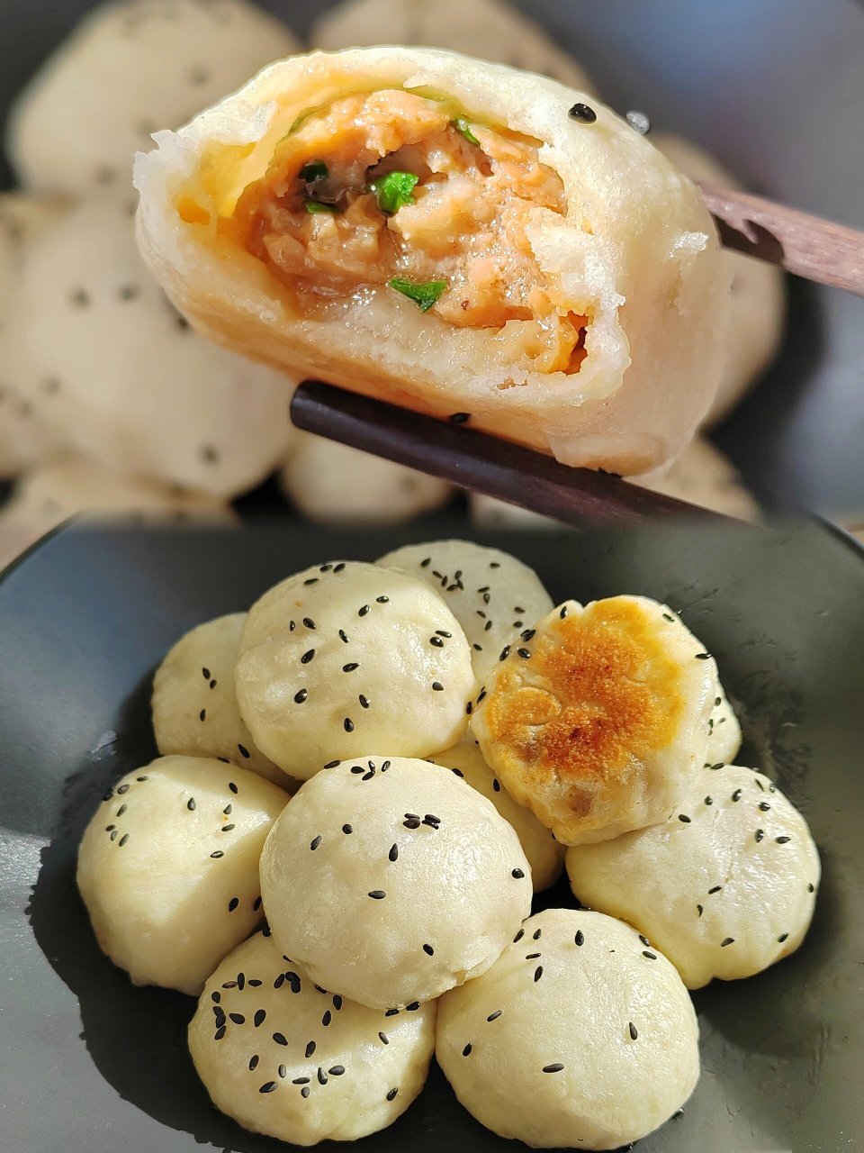 自制皮薄馅大爆汁生煎包 16615250g面粉,165g水,2g酵母,10g糖,1g