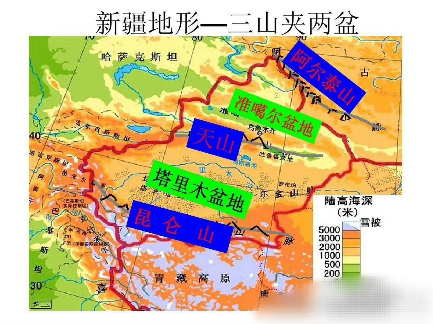 新疆地理三山夹两盆图片
