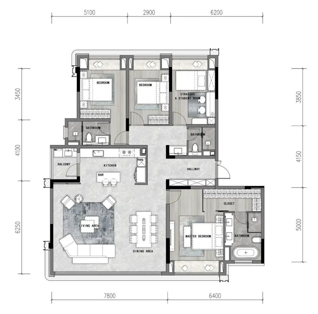 170平方厅户型,礼仪玄关,豪华主卧套间,最爱超级方厅,结合开放厨房
