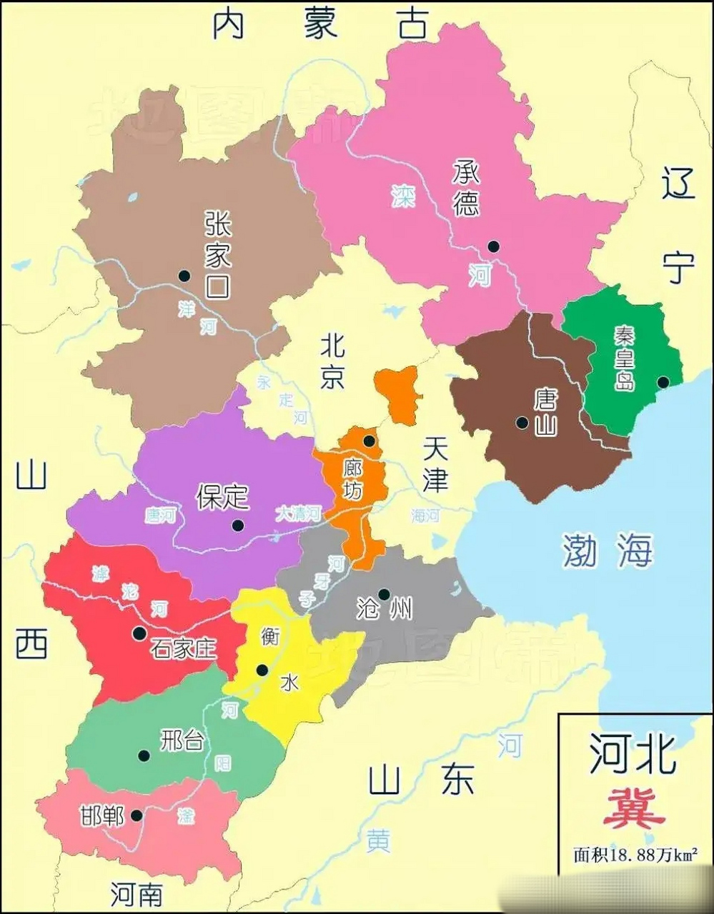 河北省地图应该是中国最奇特的了,精华都给了北京和天津,从地图上看最