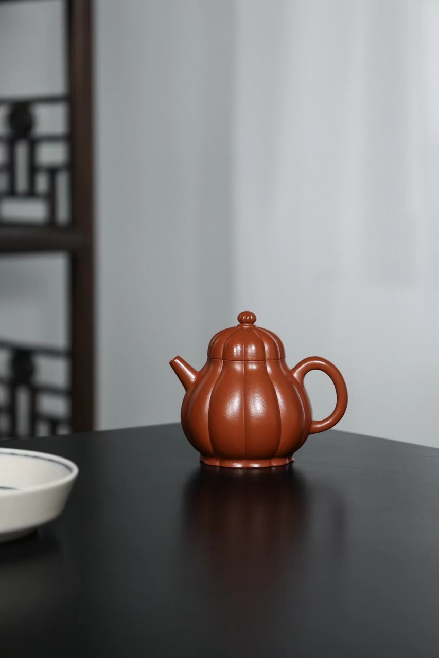 朱泥『筋纹高梨』容量150cc 内推孔#紫砂壶# #全手工