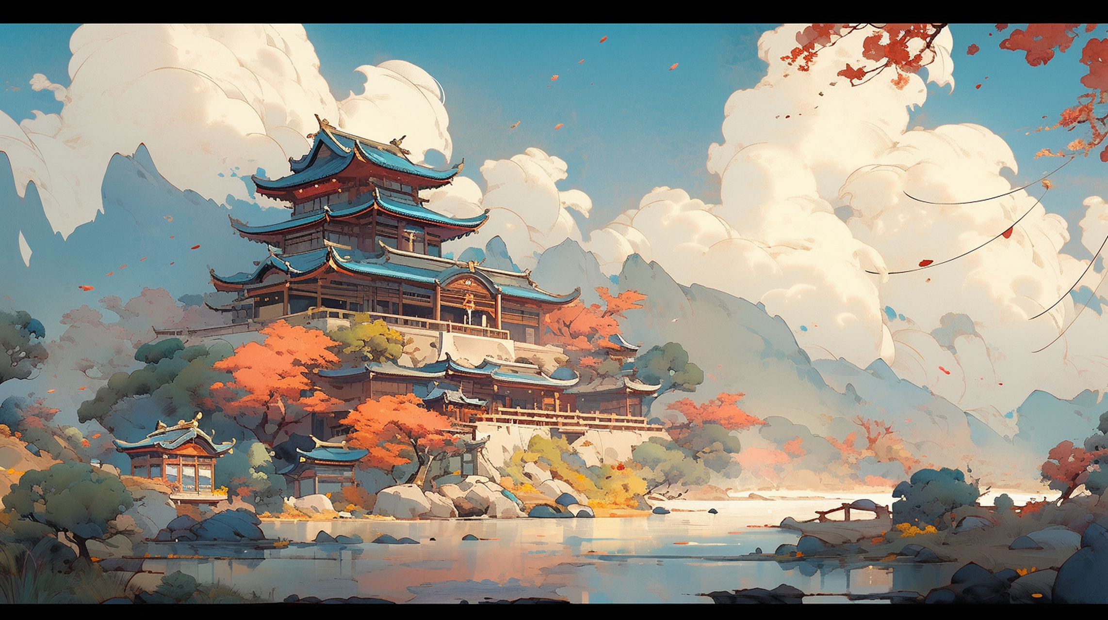 中国风山水插画#ai绘画# #场景# #插画