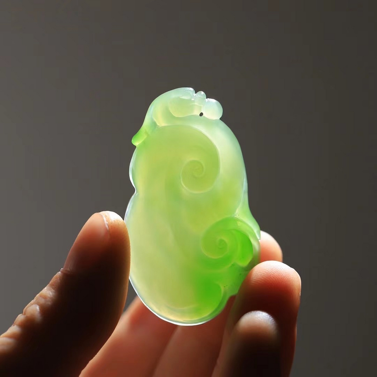 如意】  精品和田玉碧玉龙头如意挂件,料子细腻 手感极佳,雕工精湛