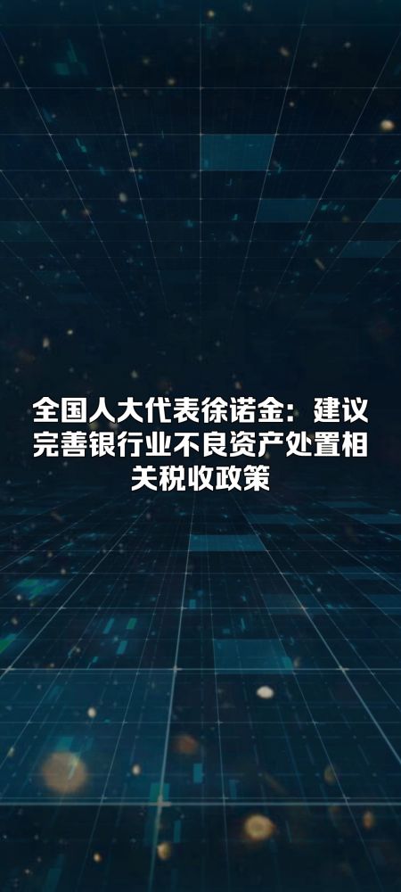 全国人大代表徐诺金:建议完善银行业不良资产处置相关税收政策,财经,宏观经济,好看视频