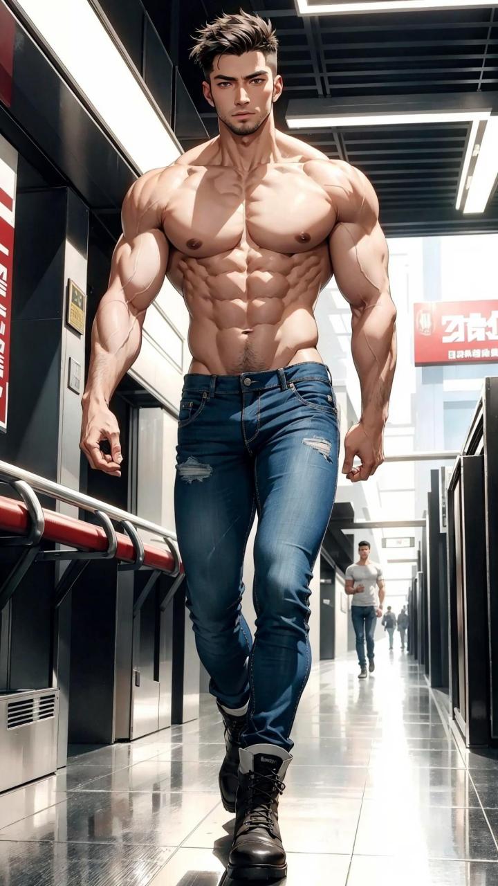 地铁男子😁#肌肉型男# #ai艺术季# #ai绘画#