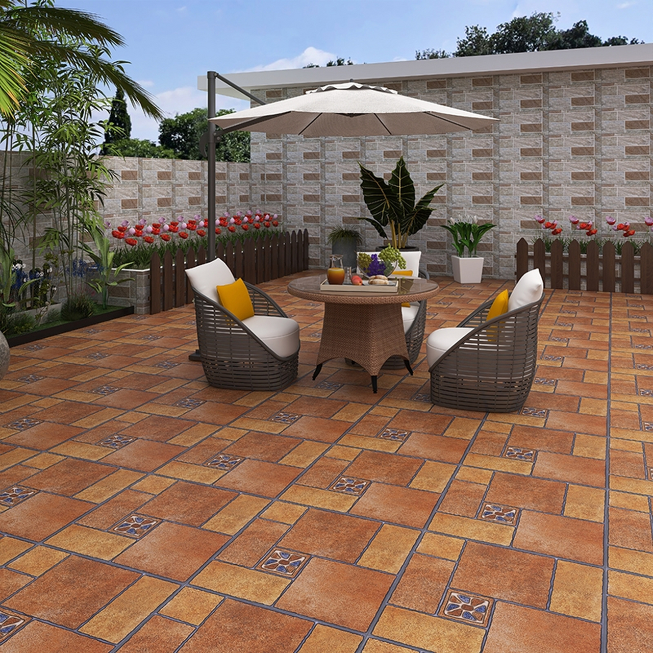 庭院地砖户外阳台瓷砖  室外院子铺砖花园仿古砖 别墅露台防滑地砖