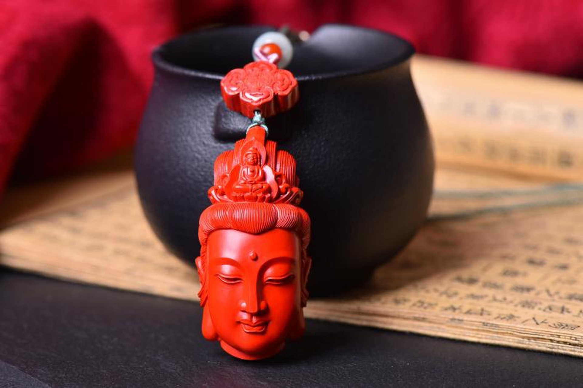 天然朱砂红砂高含量观音吊坠 采用原矿朱砂矿砂压磨而成,长期佩戴朱砂