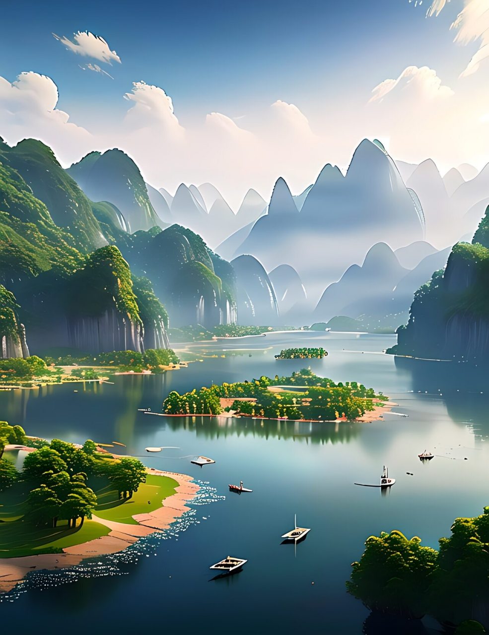 微风吹拂花间飞,雨后早晨美景稀. 草木含绿如翡翠,鸟儿鸣唱乐意肆.