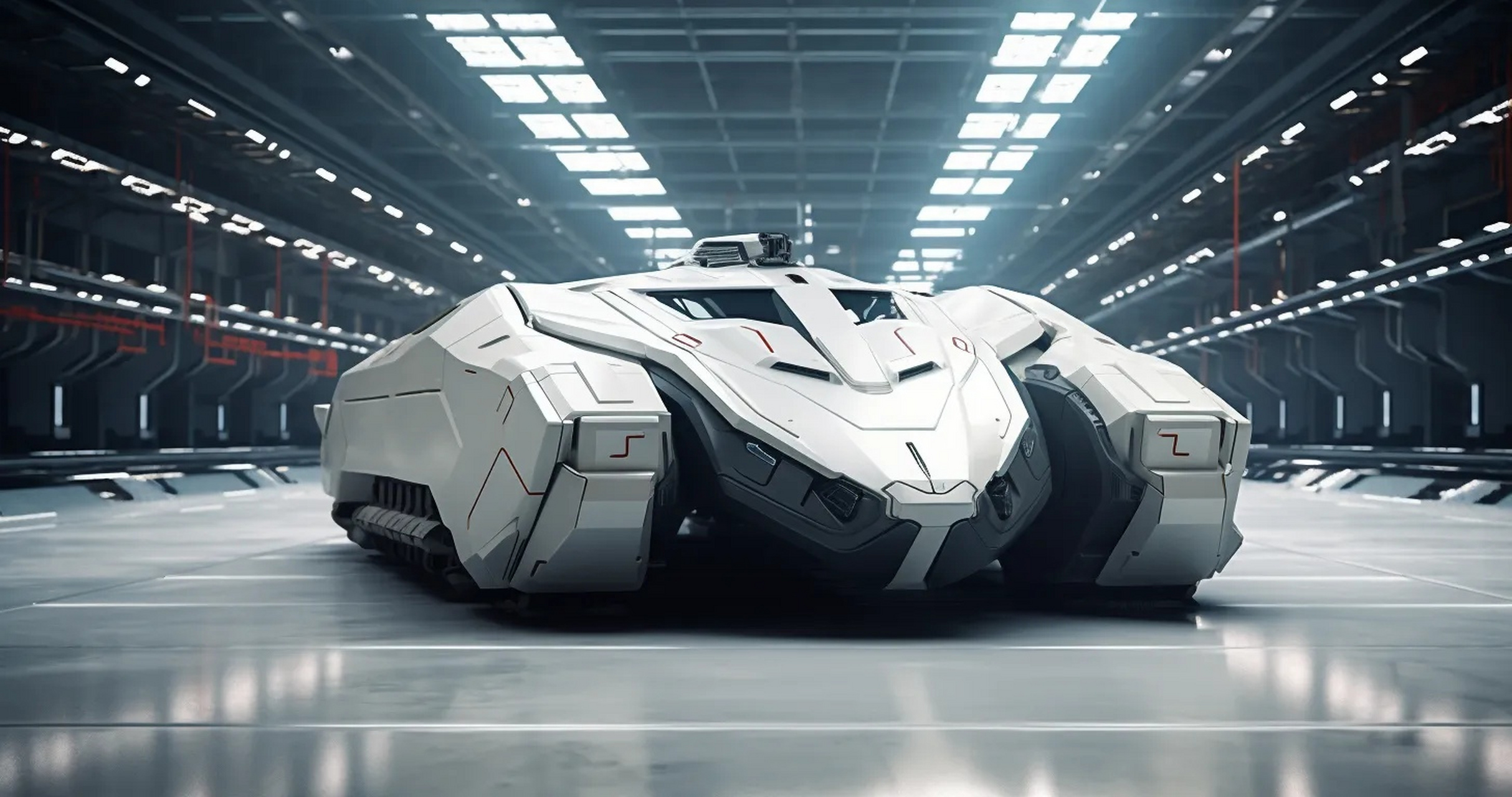 一组ai生成的充满科技感的装甲车辆作品,白色的外甲显得科幻感十足.