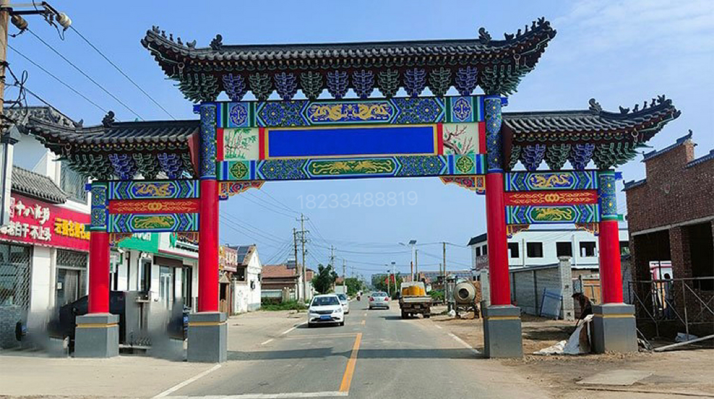 入口门楼#农村入口牌坊# 水泥仿古牌楼#水泥仿古牌楼的样式图有哪些