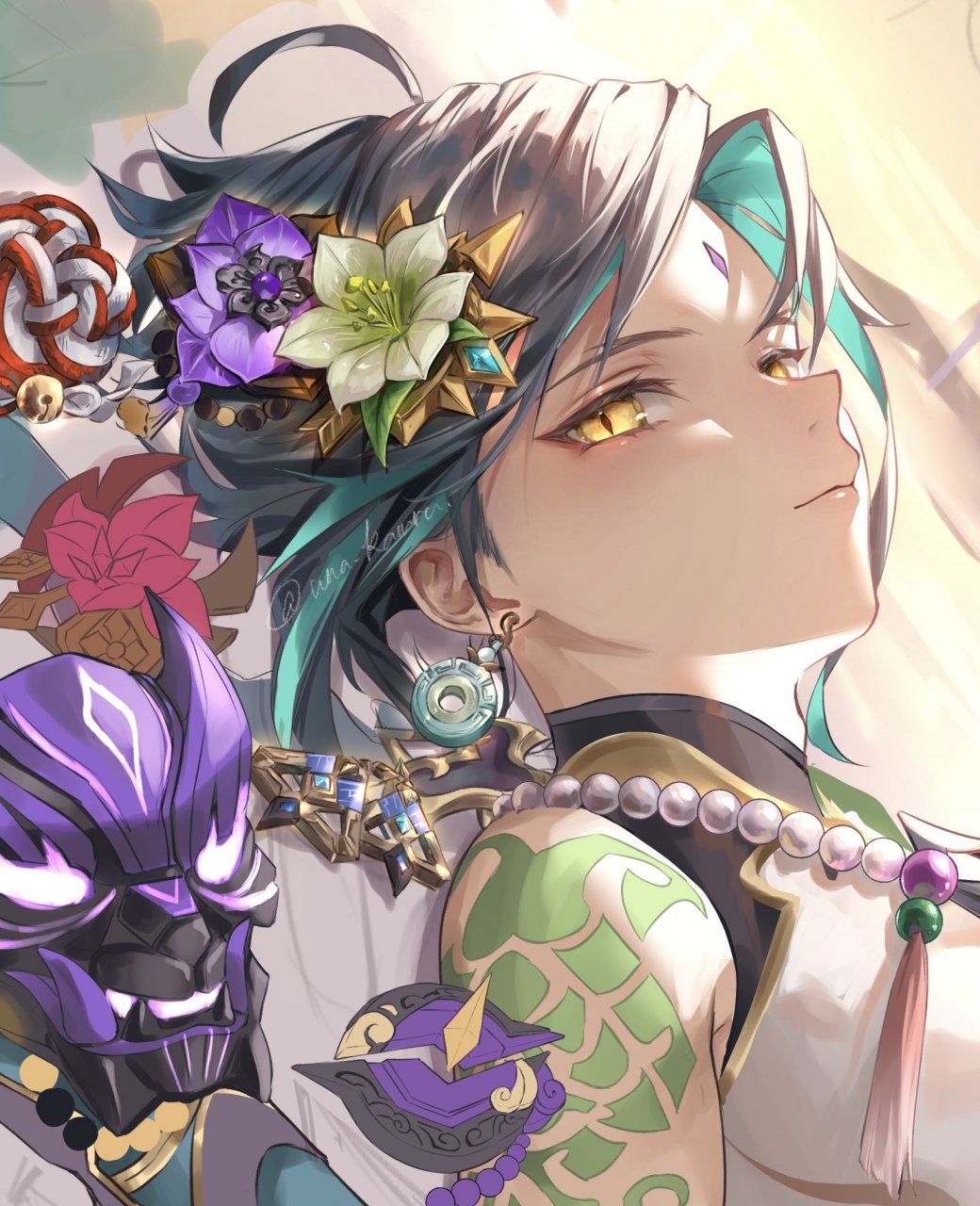 几个小风男(魈,散兵,万叶和小鹿). 画师:羽梛