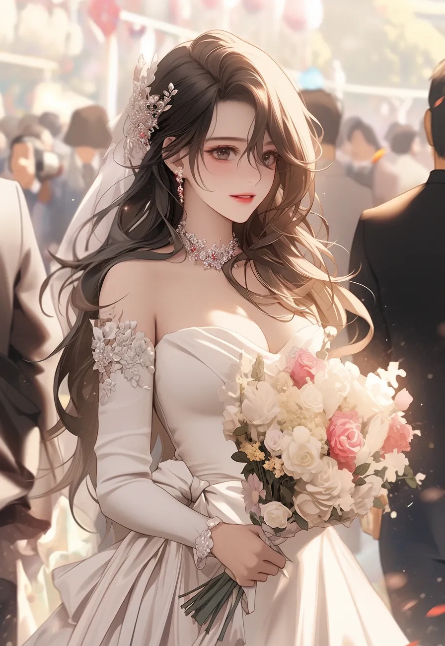 插画系唯美婚纱壁纸. "愿所有女孩都被温柔以待."