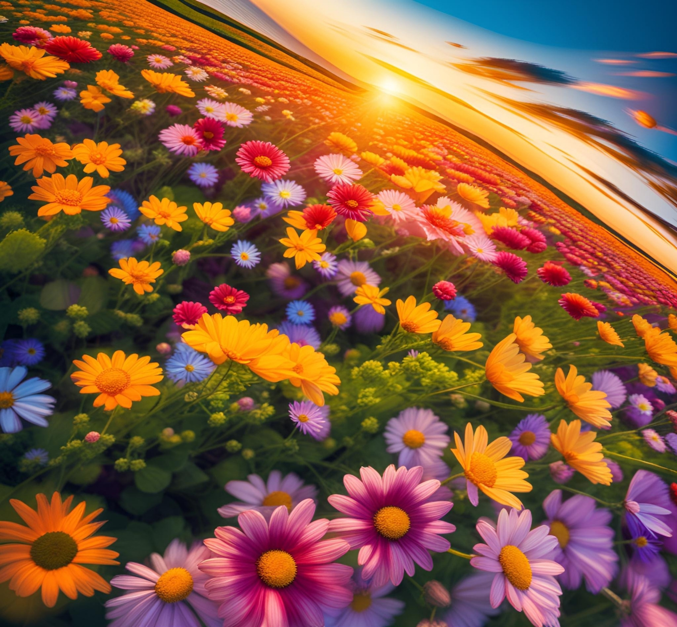 夕阳下美丽的花海,如诗如画.#花海# #花# #遇见好风景