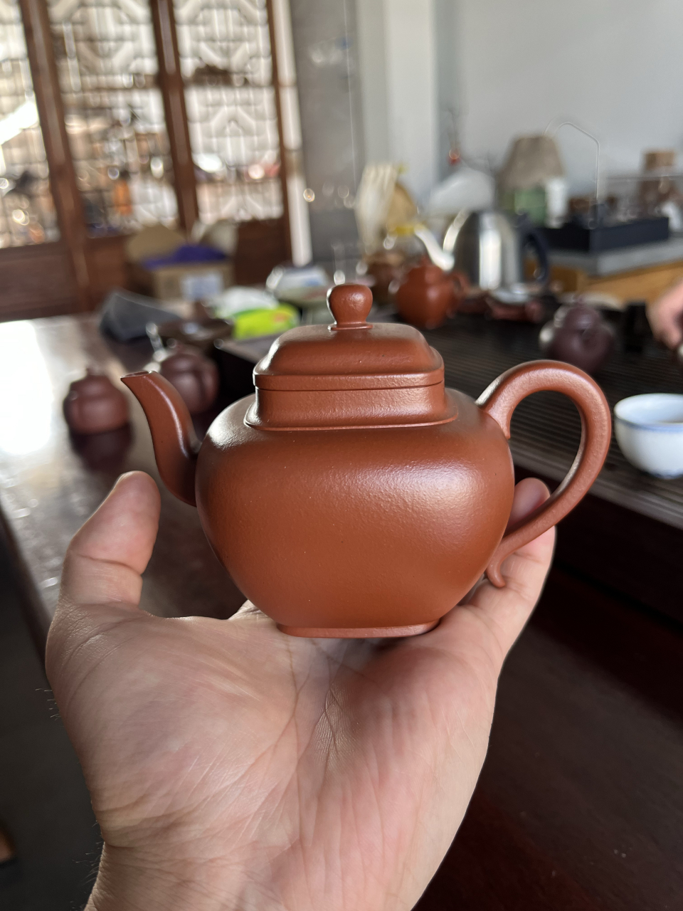 许建锋老师 小红泥高升四方 精工#紫砂壶# #全手工#  泥料好,形体相当