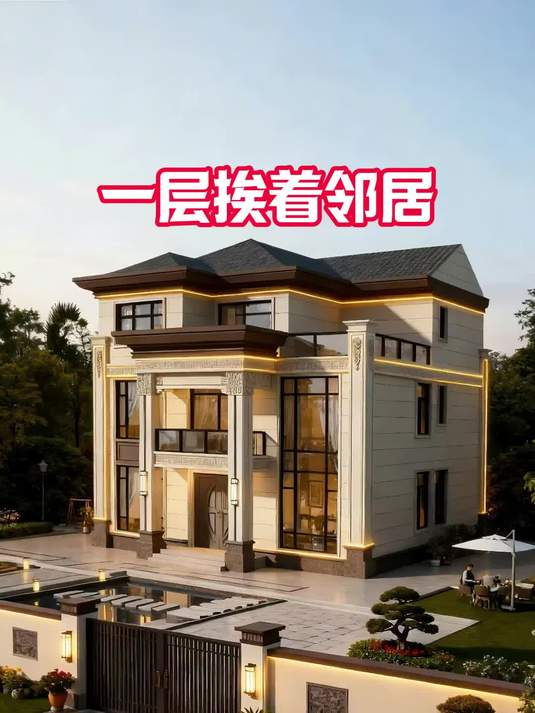 一侧挨着邻居邵阳邵东三层新中式自建房