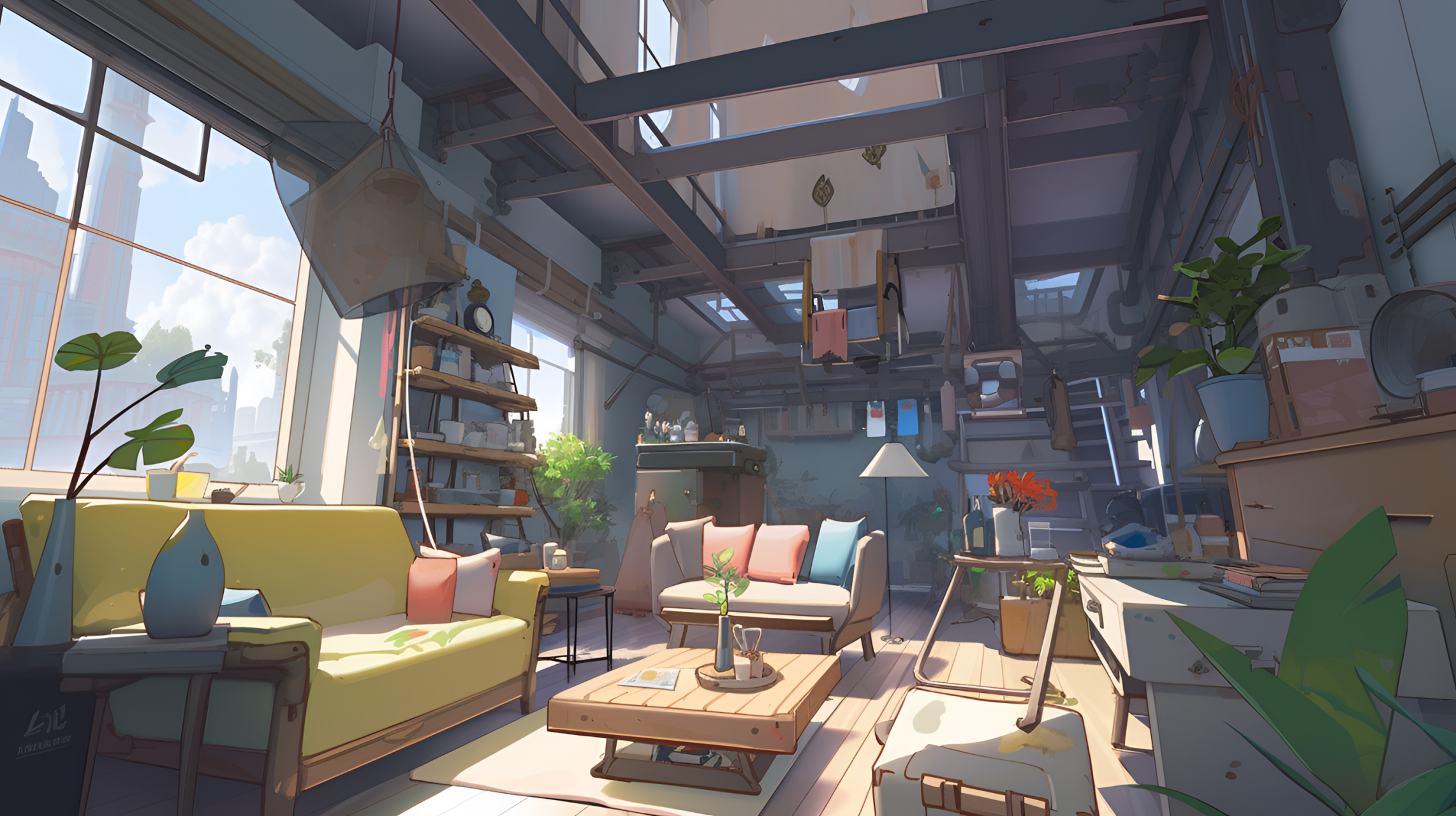 阳光明媚的客厅#ai绘画# #二次元# #场景