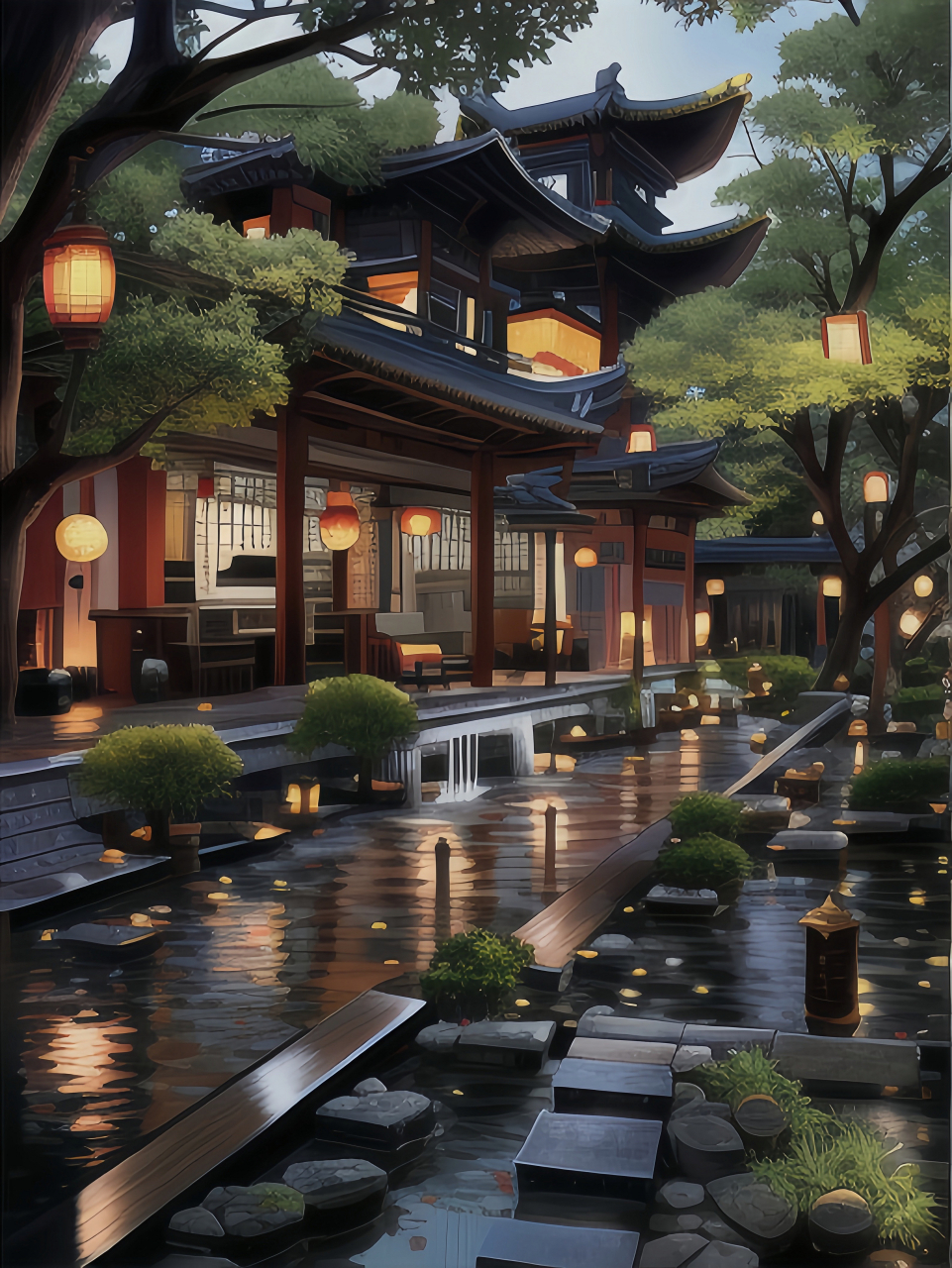 一些简约画风的中式庭院合集,有喜欢的朋友吗～#中式