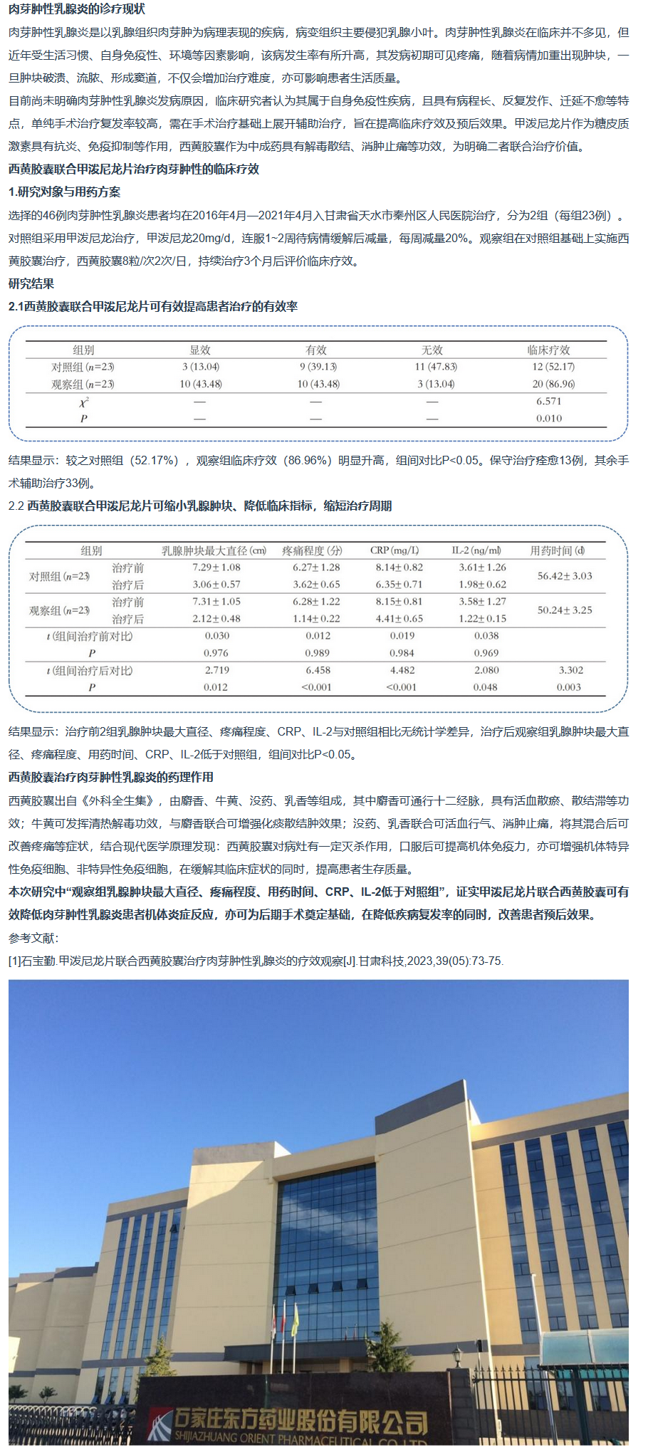 西黄胶囊治疗肉芽肿性小叶性乳腺炎的临床优势