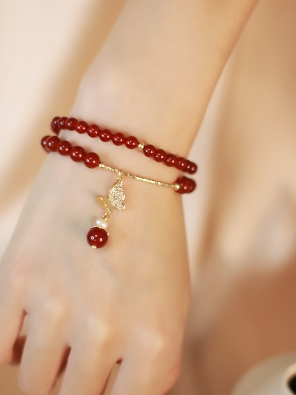 两世欢天然红玛瑙手串 转运珠温柔风小众设计佛珠 叠戴手链送礼物